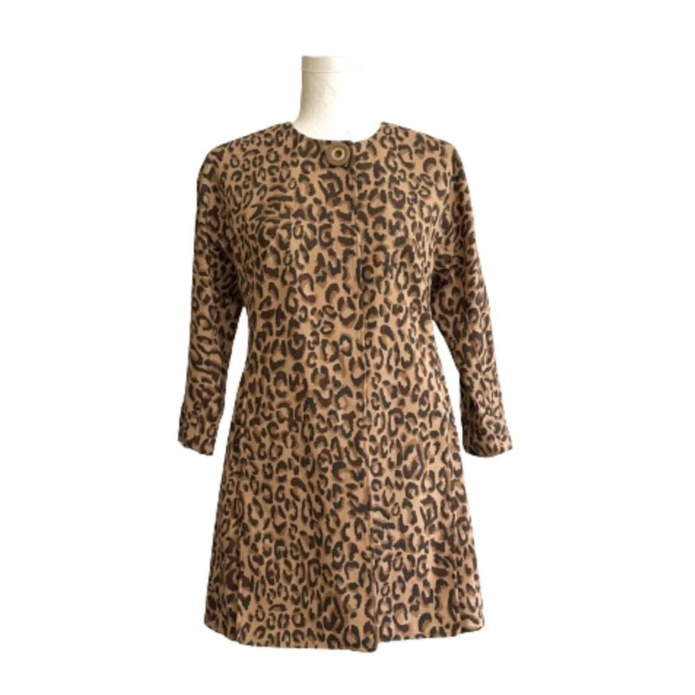 Carol Anderson by Invitation Duster Jacket Animal Print Pockets Coat Size XS